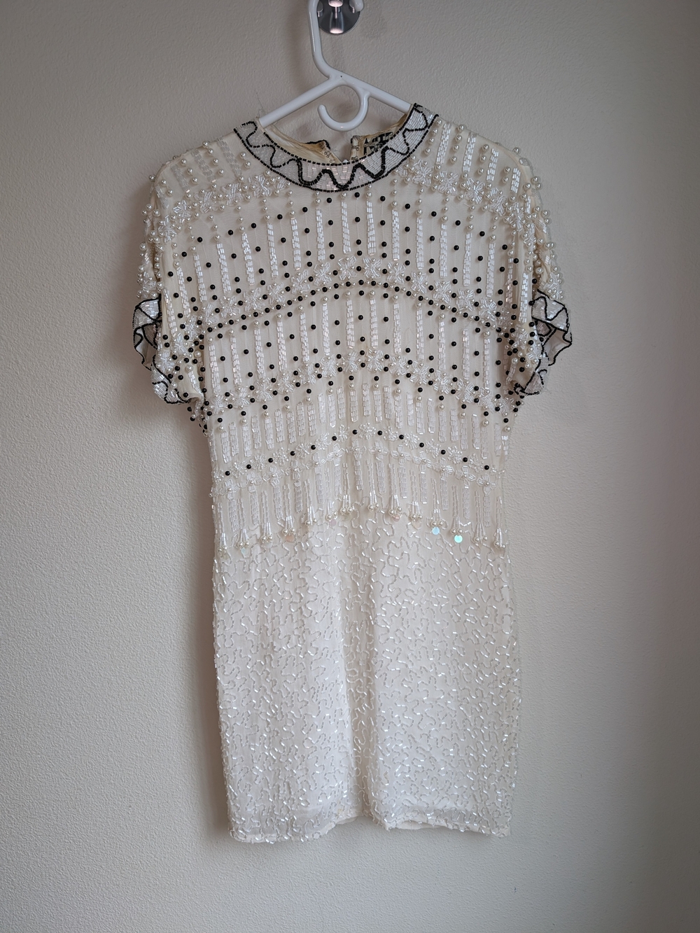 Vintage Night Line Beaded Cream Mini Dress Size 4